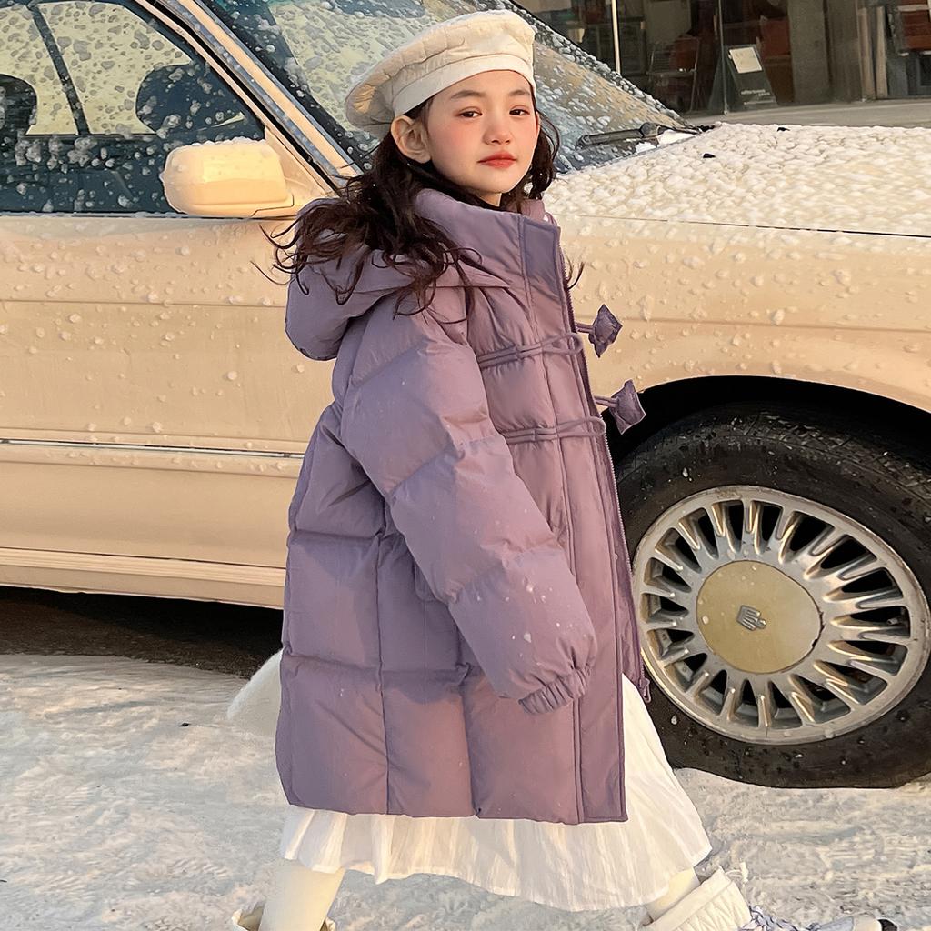 Winter Velvet Jacket Girls Cotton Padding Clothes Fashion Hooded Fur Ball Kids Coat Red Purple Warm Children Parkas