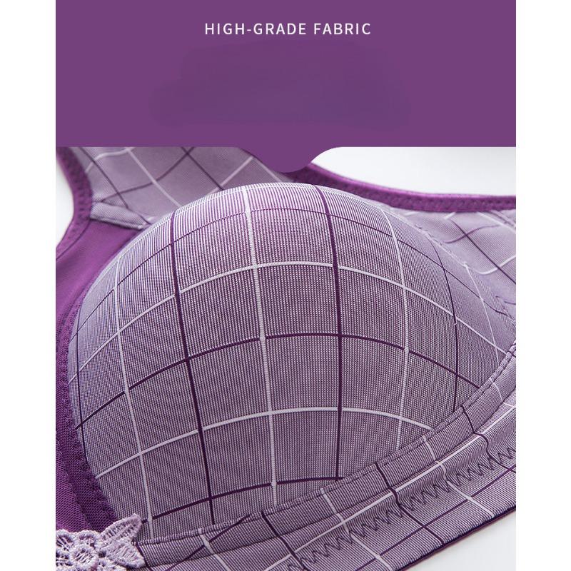 Wire Free Plaid Thin B C 3/4 Cup Women Large Size Bra Adjustable Lace Transparent Gather Push Up Wireless Bras Sexy Lingerie