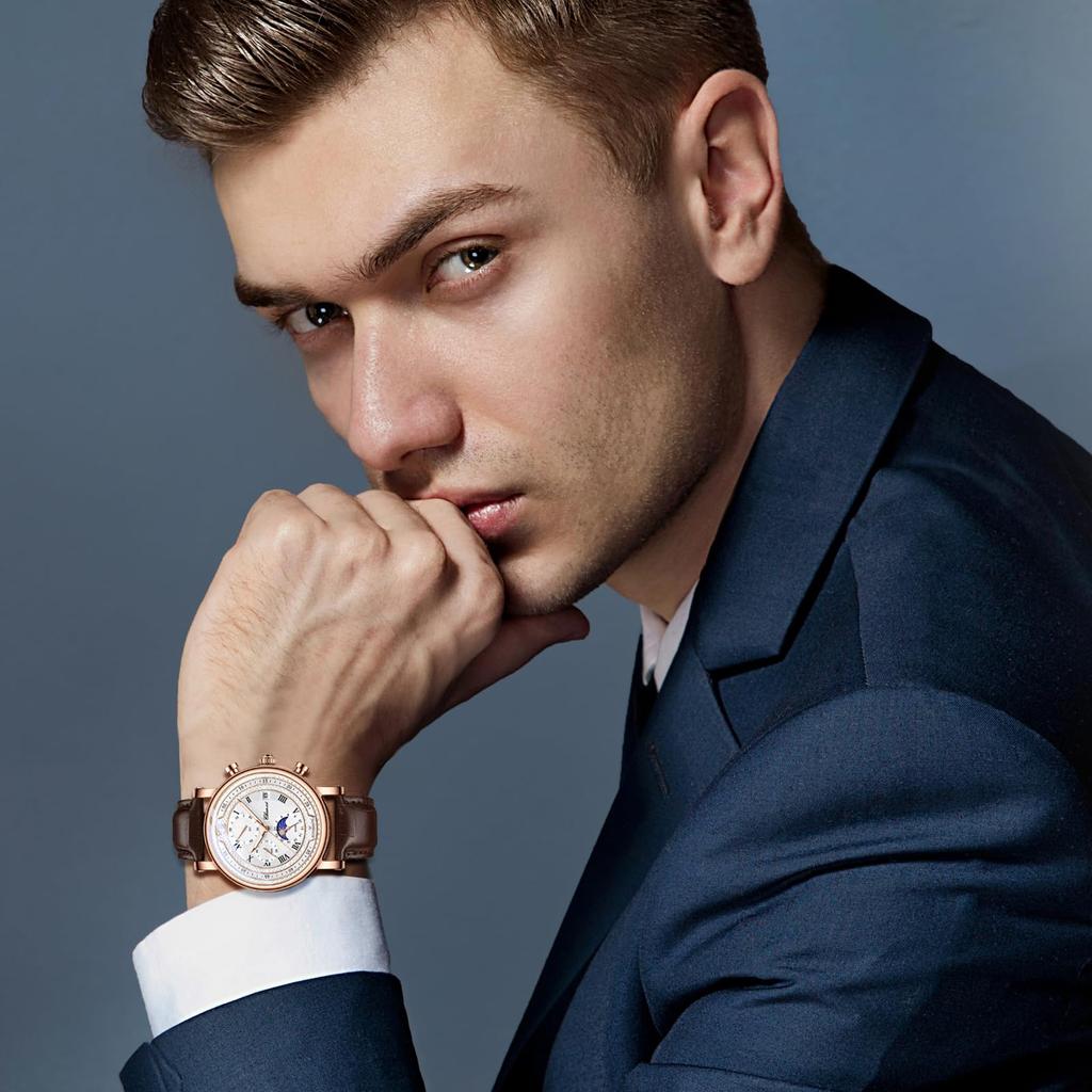 Starry Sky Watch with Genuine Leather Strap and Roman Alphabet Analog Luminous Moon 3ATM Water Quartz and Stylish Fashion Accessory Perfect for or As