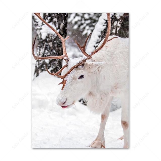 Зимний снежный пейзаж, холст, картина, скандинавские деревянные ворсовые постеры и принты, северный олень, белая береза, настенные художественные фотографии для гостиной