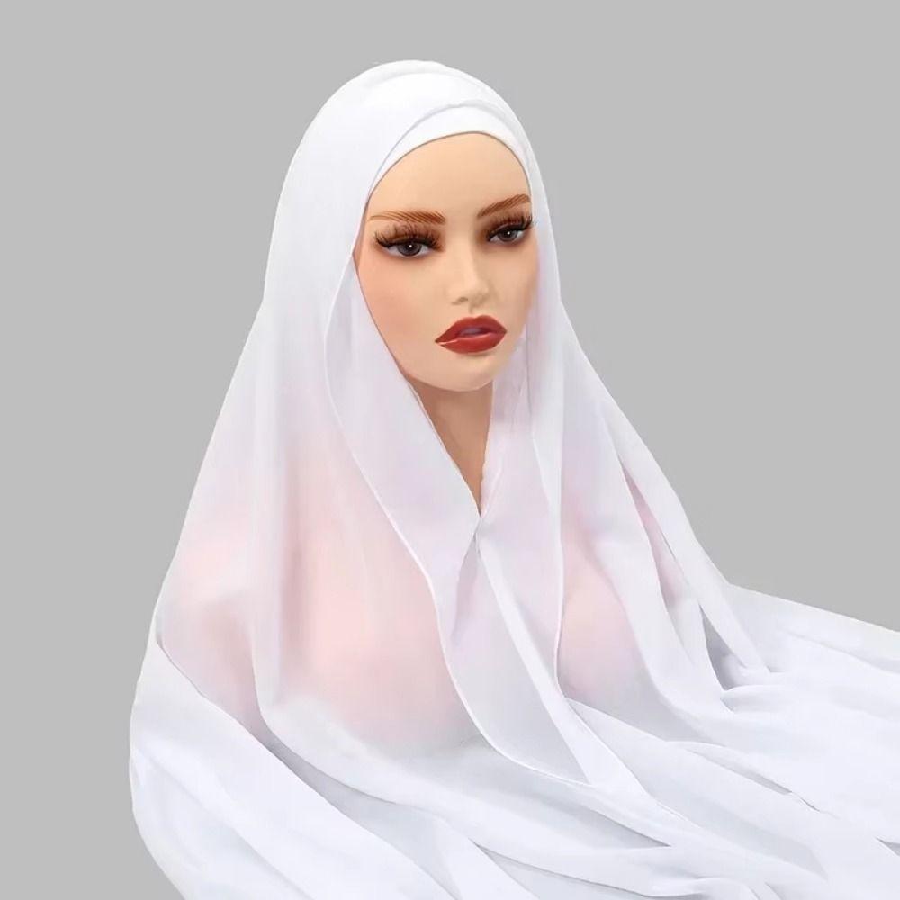 Bulit-In Magnets Muslim Long Headscarf 2in1 Islamic Head Wrap Female Musulman Bandana Outdoor