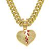 Full Diamond Broken Heart Cuban Chain Pendant, European and American Hip Hop Men's Necklace, Personalized Clavicle Chain Sweater Necklace