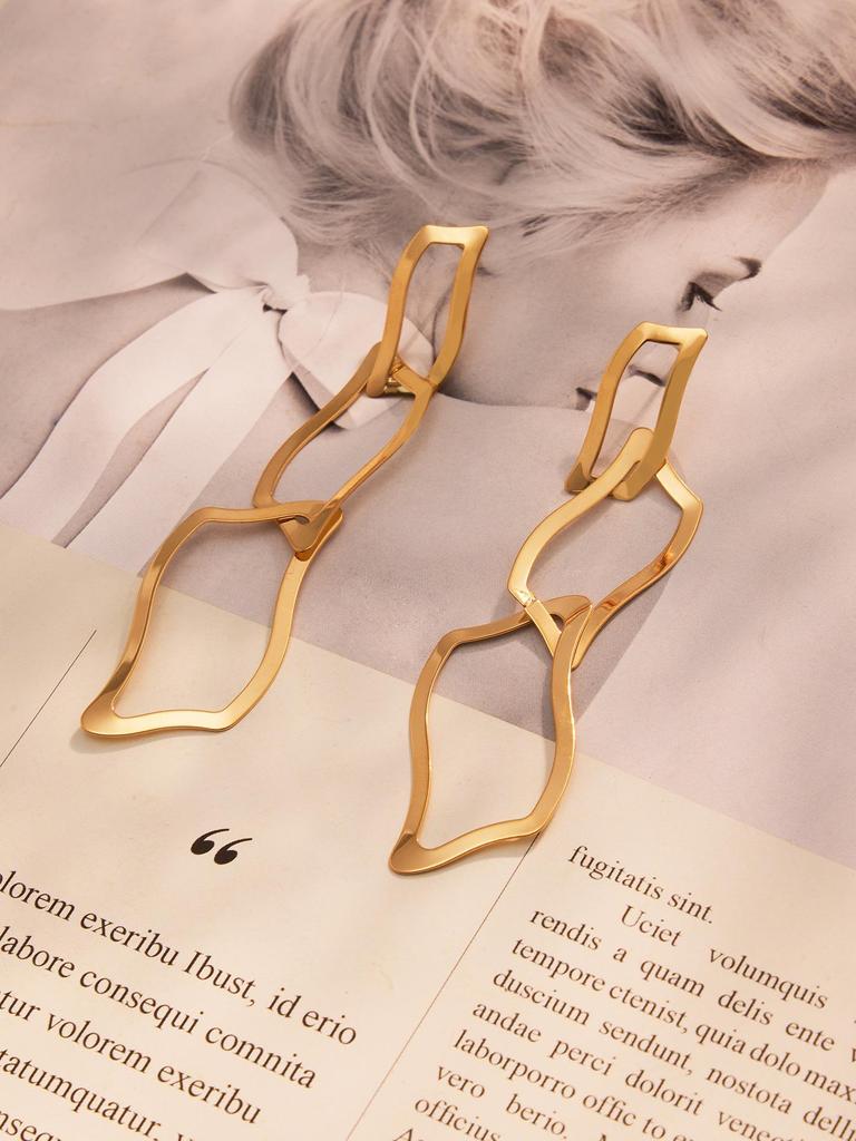 Oumika Позолоченный 18К Необычный Ювелирный Набор: Серьги, браслет и ожерелье из нержавеющей стали