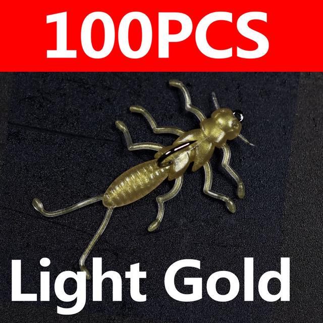 Bimoo 100 шт., мягкая приманка для ловли форели, маленькая приманка для ловли насекомых с крючком, сковорода для рыбалки