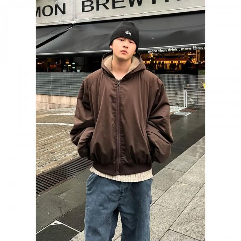 Mens Winter Fleece Lined Hooded Cotton Puffer Jacket Streetwear Loose Fit