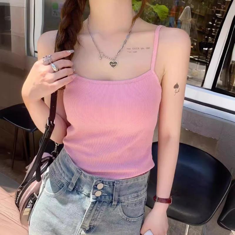 Весна и лето Чистый хлопок с нагрудной подкладкой Один маленький белый топ на бретельках для женщин с облегающей верхней одеждой Длинный жилет для женщин