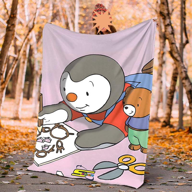 T'Choupi Flannel Blanket Soft Warm All-Season Throw, Design for Camping, Car Travel, Hiking Sofa, Bed, Office Perfect Gift for Parties