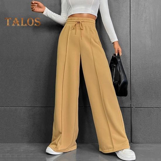 Женские спортивные брюки с эластичной высокой талией, регулируемые на шнурке, однотонные, свободного кроя, длинные брюки для отдыха на открытом воздухе