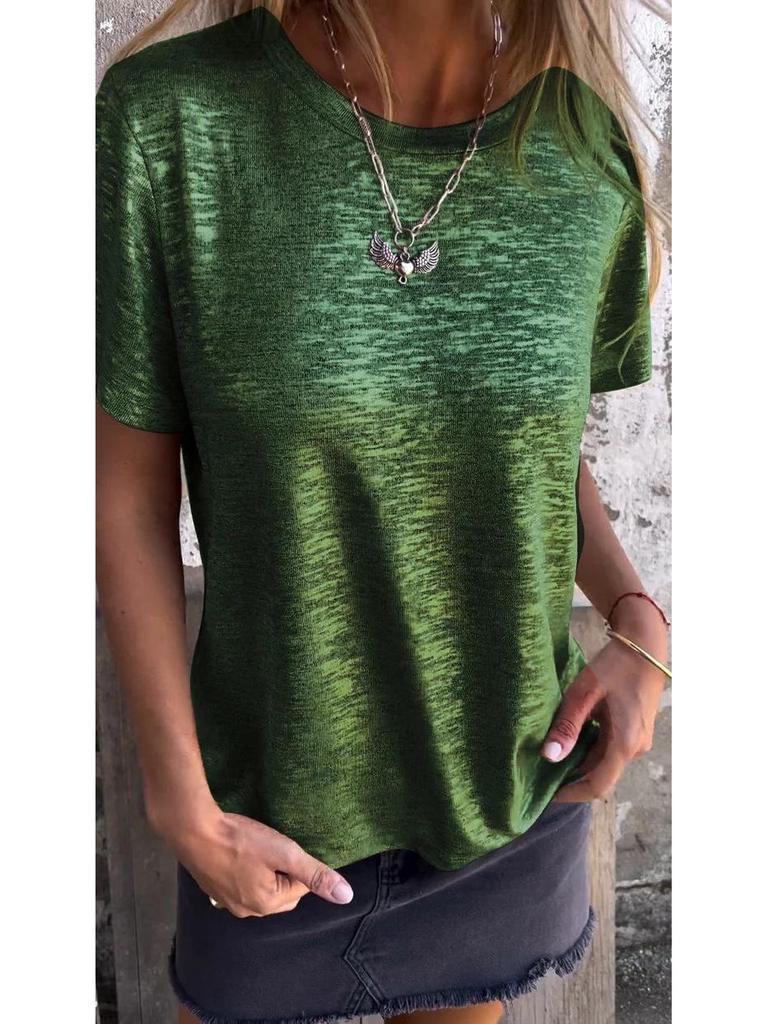 Женская летняя трансграничная европейская и американская футболка с круглым вырезом, коротким рукавом и горячим тиснением 2024