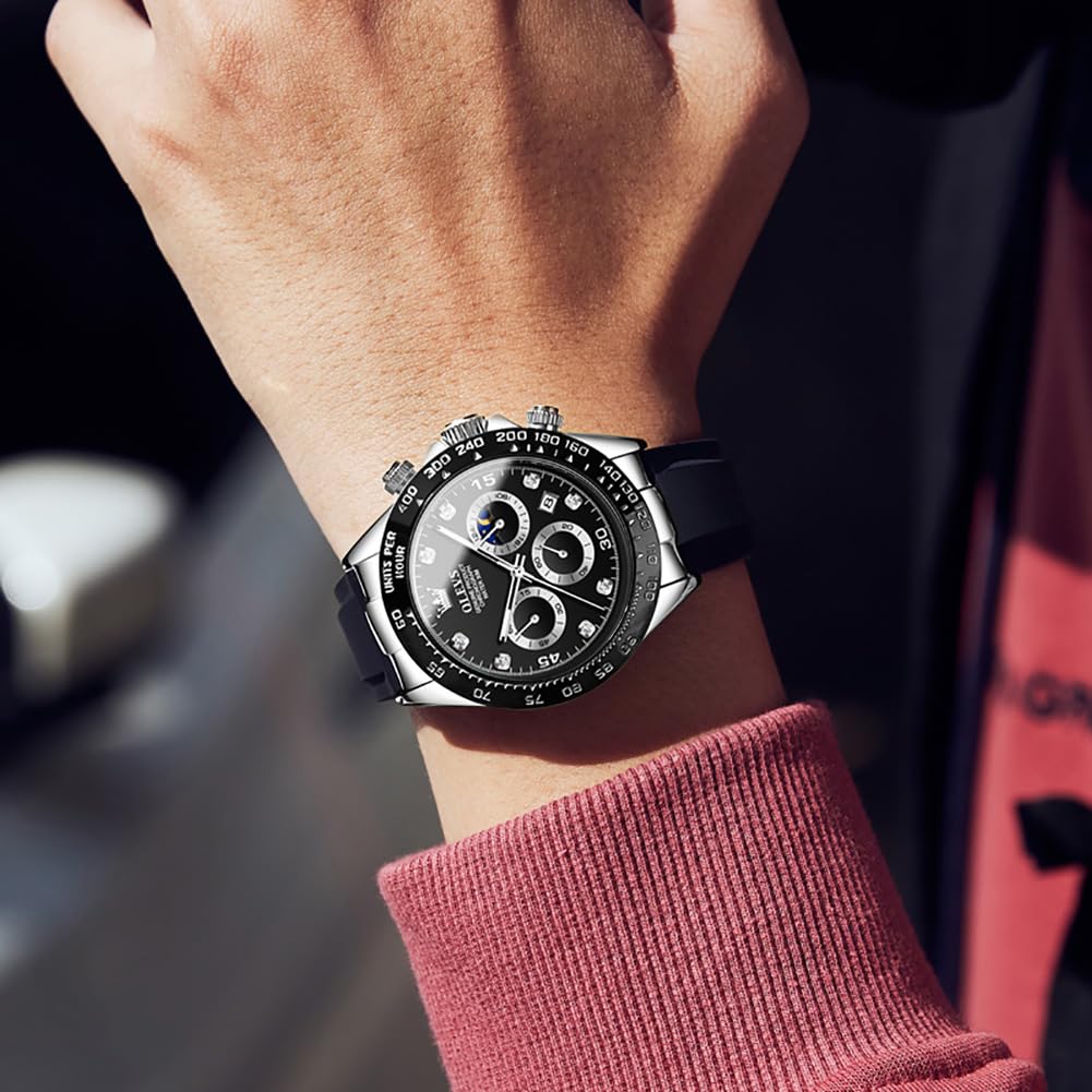 OLEVS модные наручные часы спортивные часы популярные модные брендовые часы циферблат черный японский кварцевый силиконовый ремешок секундомер дата водонепроницаемые часы