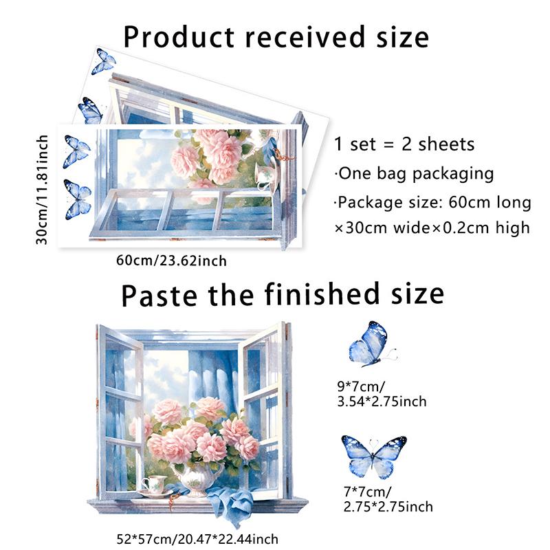 2 шт., наклейки на стену с изображением окна, без очков, 3D-декор для стен, отклеивающиеся и приклеивающиеся наклейки для гостиной, ванной комнаты