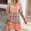Женская мода лето весна однотонный принт с коротким рукавом и v-образным вырезом свободная талия повседневные платья