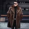 Мужская роскошная коричневая шуба из искусственного меха норки, длинная, с лацканами, теплая зимняя верхняя одежда