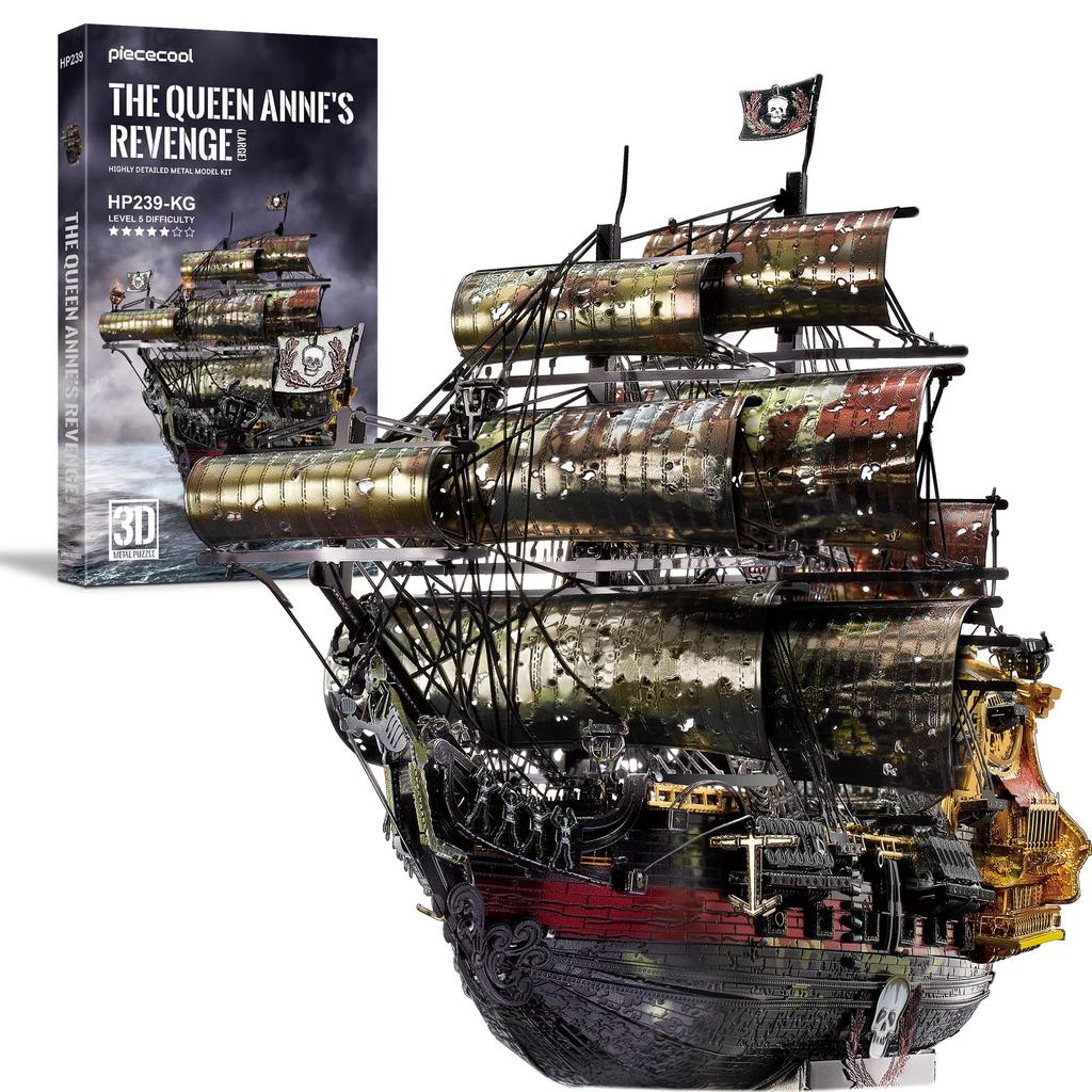 Piececool 3D Queen Sailing Pirate Metallic Nano 3D Metal Made of Assembly No Glue 5 Star Difficulty For Intermediate Collection Figurine Puzzle,