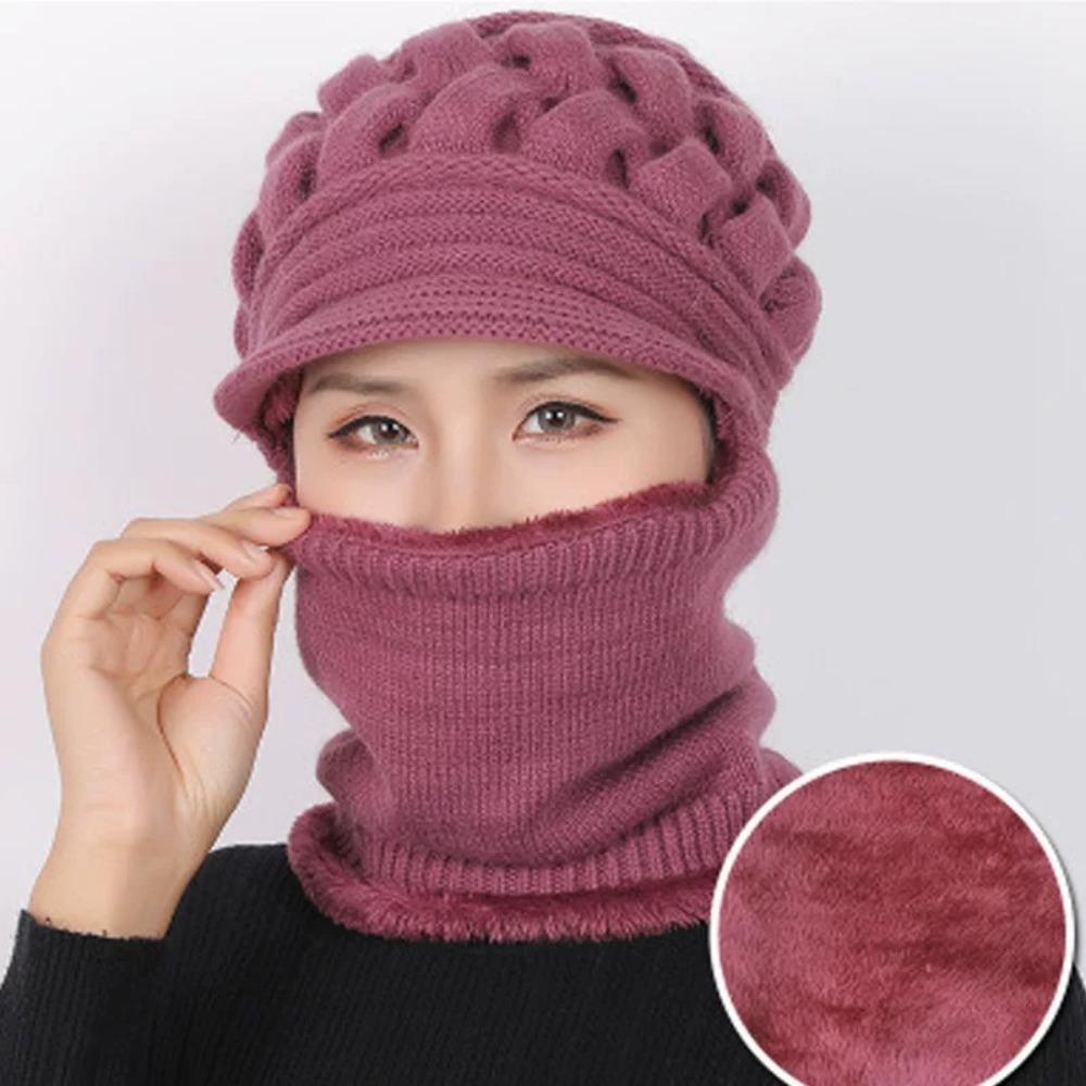 Soft Woolen Hat Elastic Hooded Thermal Cap Versatile Knitted Scarf  Women