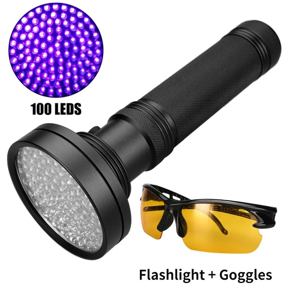 100 светодиодов УФ ультрафиолетовый фонарик 395 нм черный фонарь на батарейках AA обнаружение пятен от домашних животных портативный светодиодный фонарь