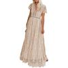 Spring Summer V-Neck Lace Floral Wedding Dress - Women's Solid Color Short Sleeve