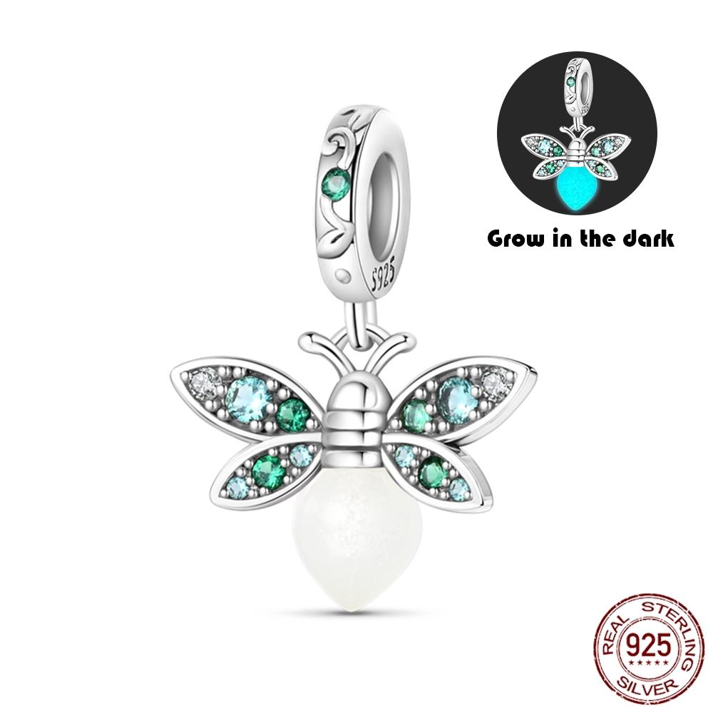 925 Silver Glow in the dark Firefly Honeybee Star Charms Beads Fit 925 Original Bracelets Fine DIY Jewelry Gift Women