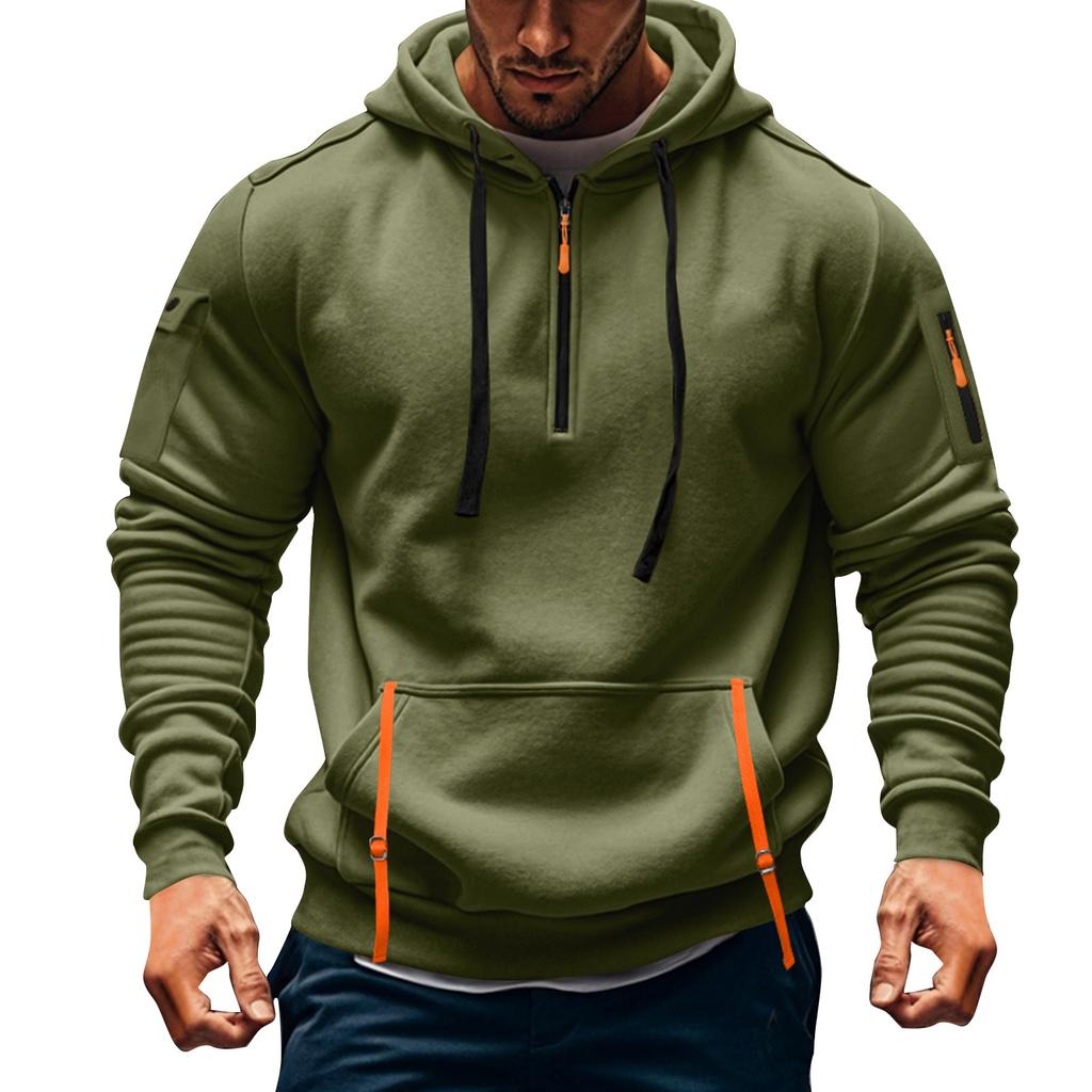 Men's Sweatshirt Hoodie Zipper Arm Pocket Cardigan Men's Sports Large Size Casual Hoodie