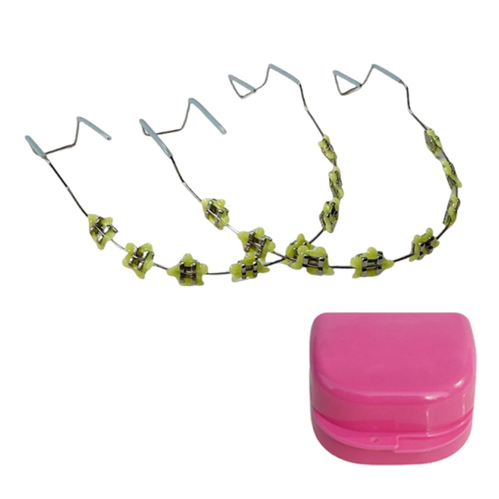 2 шт. Цветные стоматологические декоративные брекеты с коробкой для хранения Ортодонтические металлические дуги Брекет Мультяшный узор для ежедневной защиты зубов