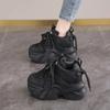 Fashion 7CM Women Casual Leather Sneaker Autumn Lace Up High Platform Shoes Thick Sole Sport Dad Shoes Woman Sneakers Chaussure Femme