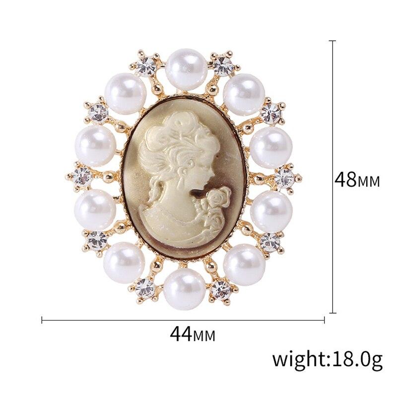 Blucome Vintage Beauty Head Brooch Pearl Pins for Women Coat Suit Bag Hijab Laple Pins New Year Gift