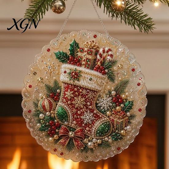 Novice Friendly Crafting Kit Christmas Faux Pearl Painting Suncatcher Kit, Cute Santa Snowman Tree 3D Beaded DIY Art Set Ornament, Handmade