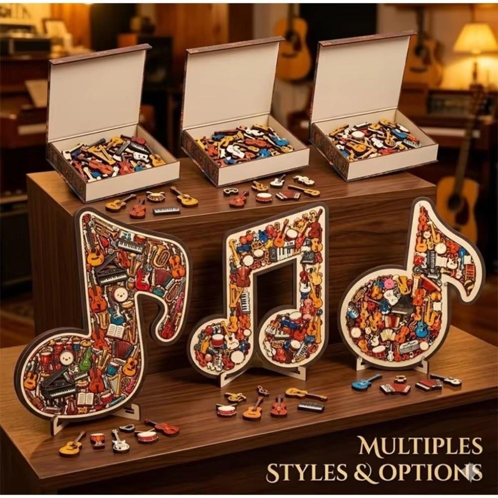 Musical Note Shape Wooden Jigsaw Puzzle Instrument Print Musical Note Puzzle Table Decor