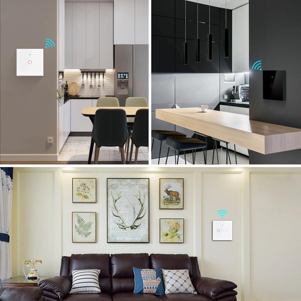Smart Wifi Touch Switch No Neutral Wire Required Smart Home 1/2/3 Gang Light Switch 220V EU Standard Support Alexa Tuya App Remote Control