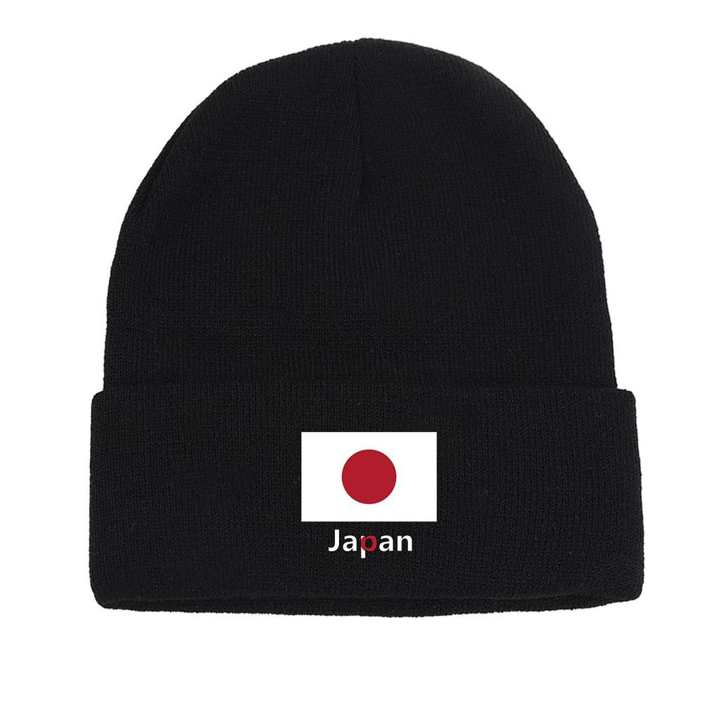 Japan Flag Print Knitted Hat Beanie, Woman Cap Soft Lightweight Simple Gorro Knit Cap Beanie