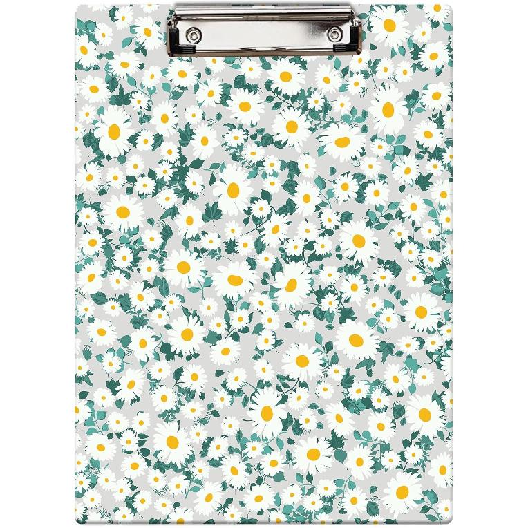 Britimes Clipboard Decorative Office School Hardboard Wood Nursing Clip Board and Pad for Standard A4 Letter Size Vintage Cute Flower Floral Daisy