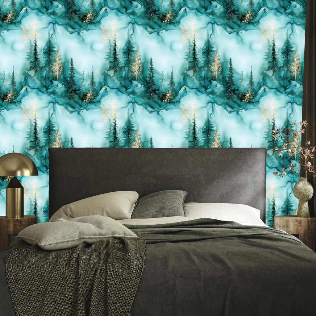 Wallpaper Ink turquoise, celadon, sea green and light gray 50x1000