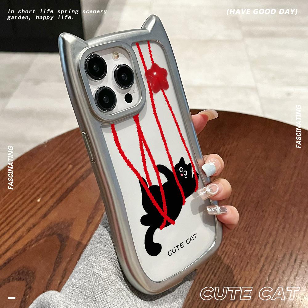 Милый маленький черный котенок. Чехол для мобильного телефона Apple 16, защитный чехол для iPhone 15, гальванизированный чехол для iPhone 14 с большим отверстием, мягкий чехол для iPhone 13 Pro.