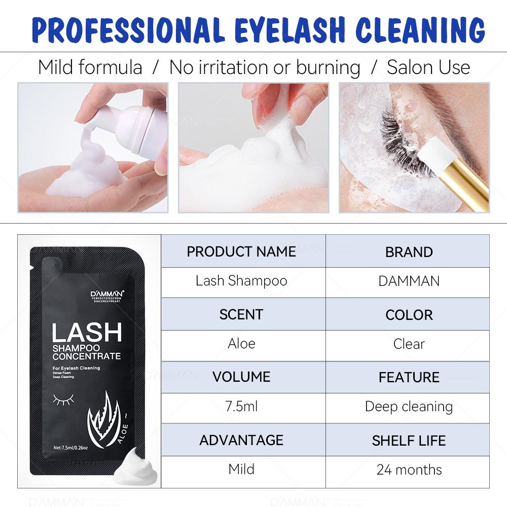 DAMMAN Aloe Lash Shampoo Concentrate 7.5ml Eyelash Extension Cleanser Deep Cleaning