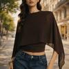 Ruched Waist Irregular T-Shirt Slim Fit Batwing Sleeve Top False Two-Piece Tops  Casual Daily