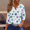 Women's Fashionable Casual Christmas Printed V-neck Three-quarter Sleeve Decorated Button Top