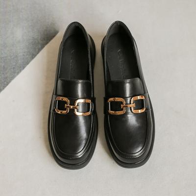 Маленькие кожаные туфли на толстой подошве, кожаные туфли, женская мягкая обувь, повседневная обувь, металлические пряжки, женская обувь, британский стиль