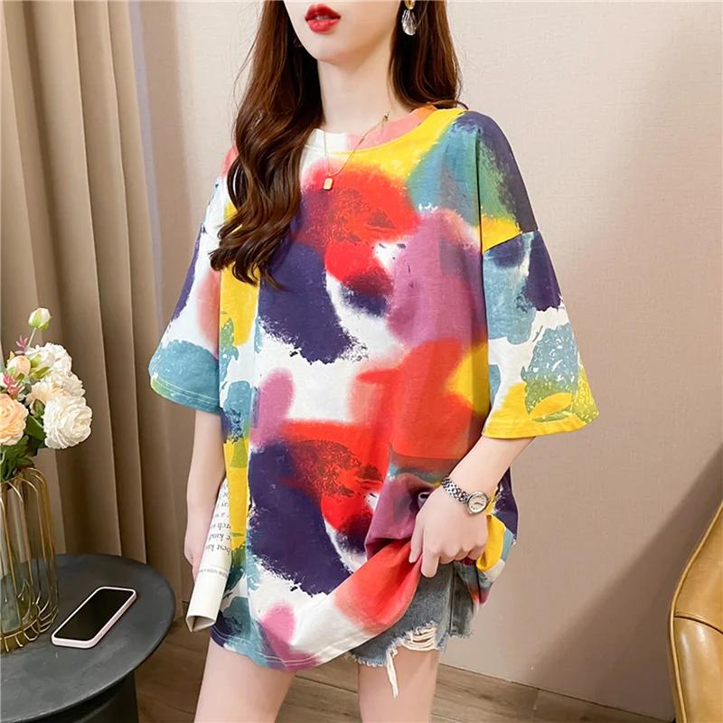 Летняя винтажная футболка с принтом Мода Женская Оверсайз Графические Длинные Футболки Y2k Топы Харадзюку хип-хоп Уличная одежда молодежная