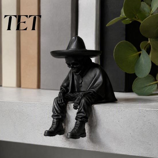 Decorative Accents for Shelves 3D Printed Sitting Skeleton Shelf Sitter Figurine, Gothic Hat Desktop Dark Trend Home Decor Ornament, Trendy Table Edge