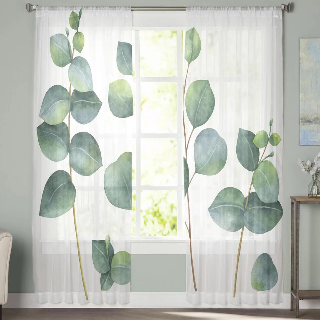 Акварельные листья, художественные прозрачные шторы для спальни, гостиной, вуаль, оконные шторы, тюлевые шторы для детской комнаты