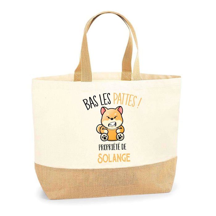 Sac cabas - PLANETEE - Solange Bas les pattes Chien Shiba - Jute imprimé France - Coton & toile de jute - Anses solides