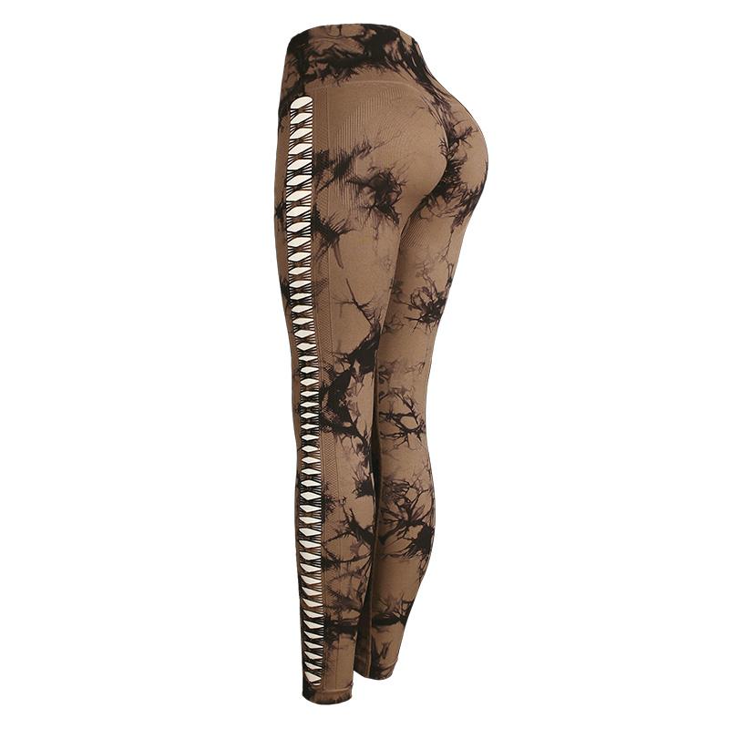 Women Tie Dye Yoga Leggings Hollow Seamless High Waist Sport Leggings