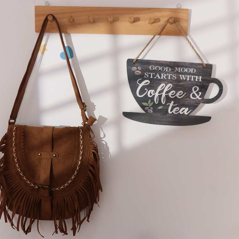 Wooden Coffee Cup Doorplate Vintage Door Pendant Crafts Wall Hanging Background Prop