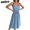 Women's Fashion Summer Spring Solid Color Print Short Sleeve Suspenders High Waist Casual Dresses