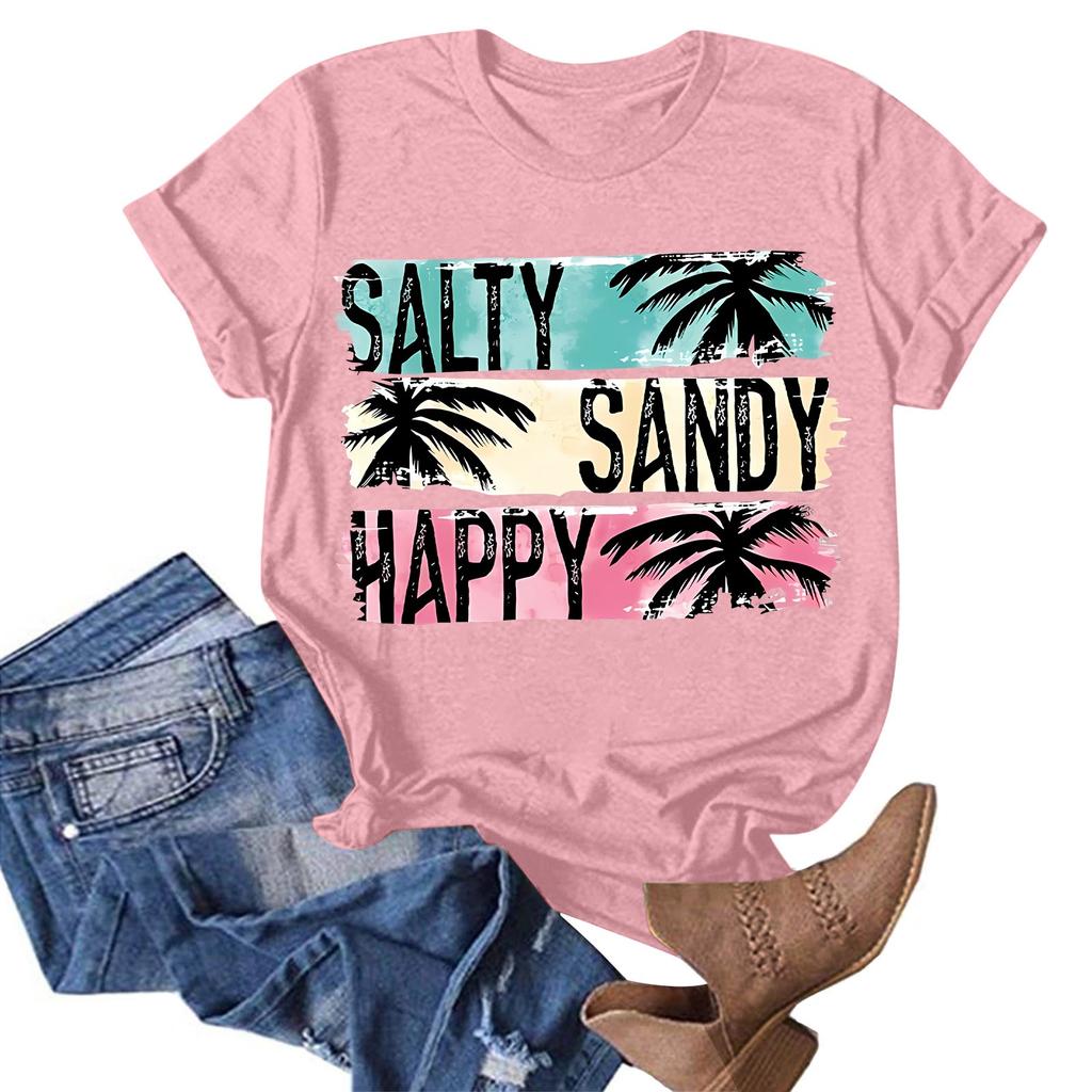 Women's Fashion Casual Summer Comfortable Printed Round Neck Short Sleeve Top Blouse