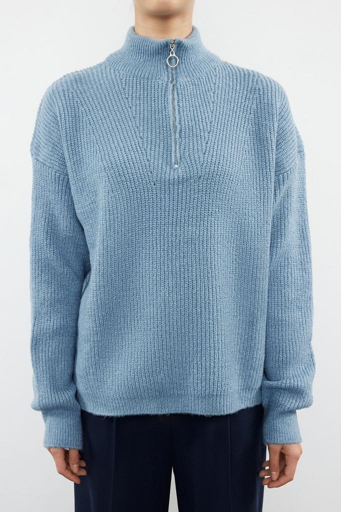 Женский свитер в элегантном стиле, зеленый мягкий текстурированный трикотаж на молнии, свитер