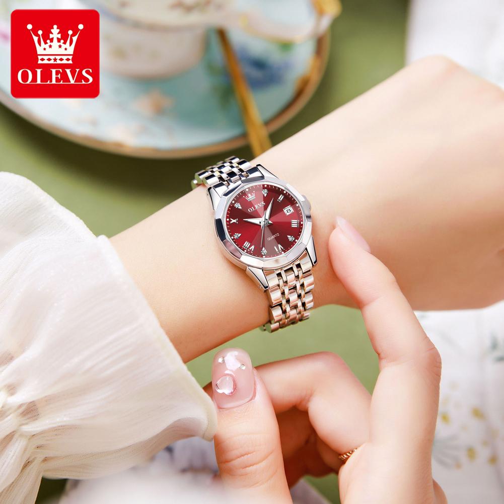 OLEVS Fashion Rhombus Design Quartz Watch for Women Luxury Stainless Steel Waterproof Luminous Ladies Watches Relogio Feminino