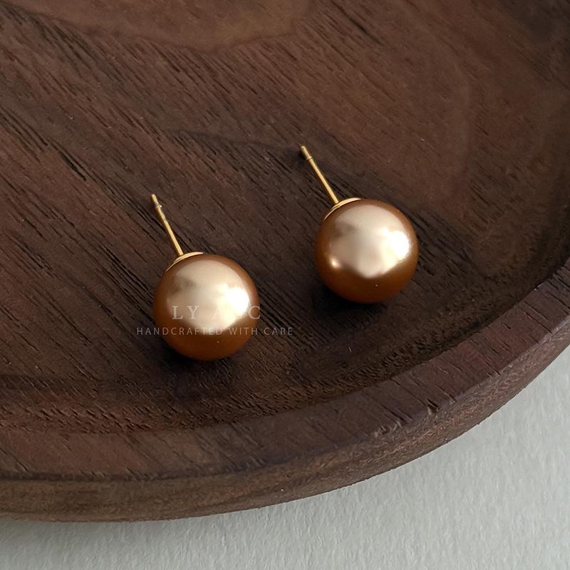 Round pearl multi-size multi-color stud earrings, advanced personality versatile, simple and generous light luxury gentle earrings