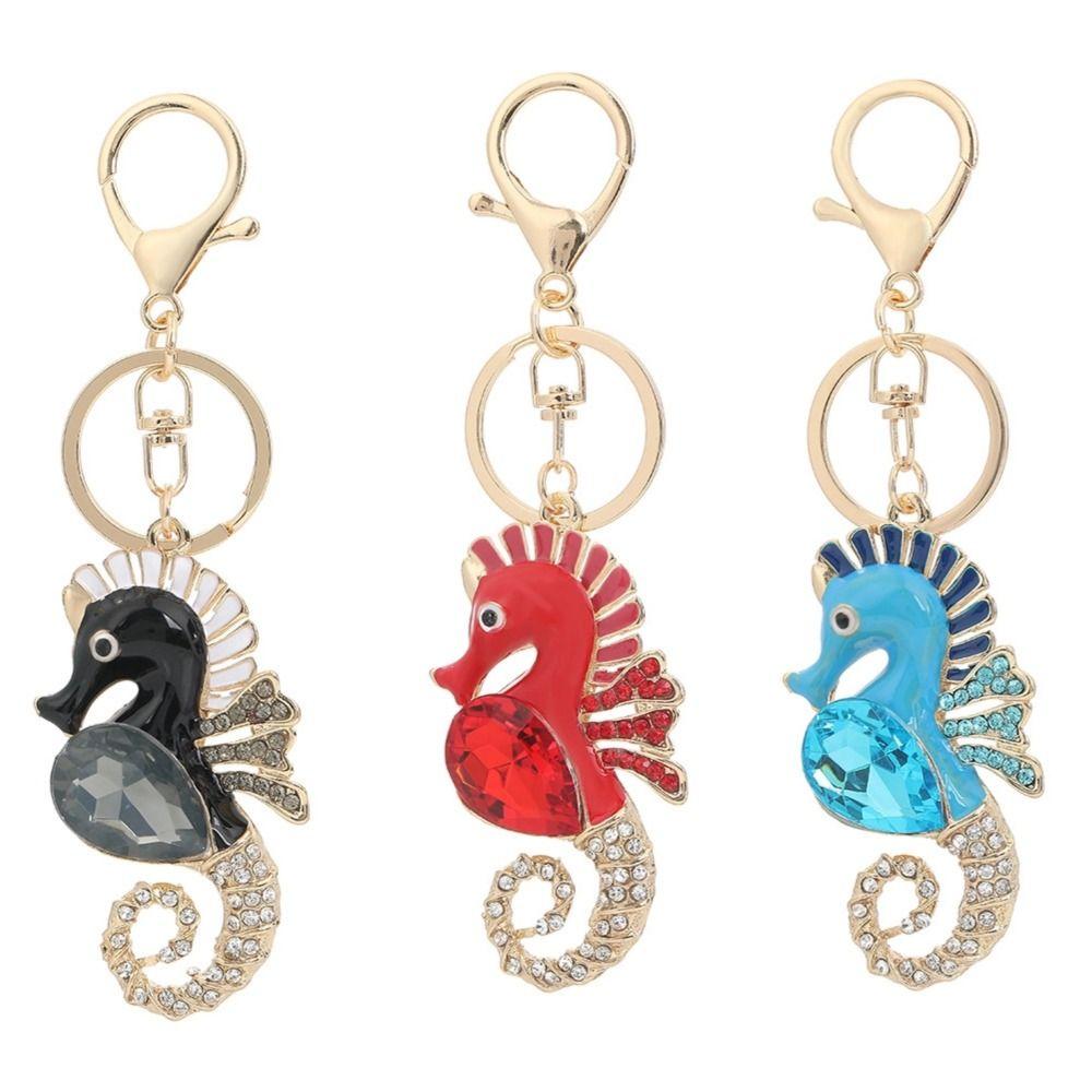 Super Flash Car Key Ring Rhinestone Bag Pendant Fashion Ocean Seahorse Keychain For Women Bag