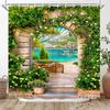 Окно Снаружи Лес Мост Весенний Пейзаж Креативность Занавеска для Душа Дзен Камень Дерево Здание Пейзаж Тканевые Шторы С Хо